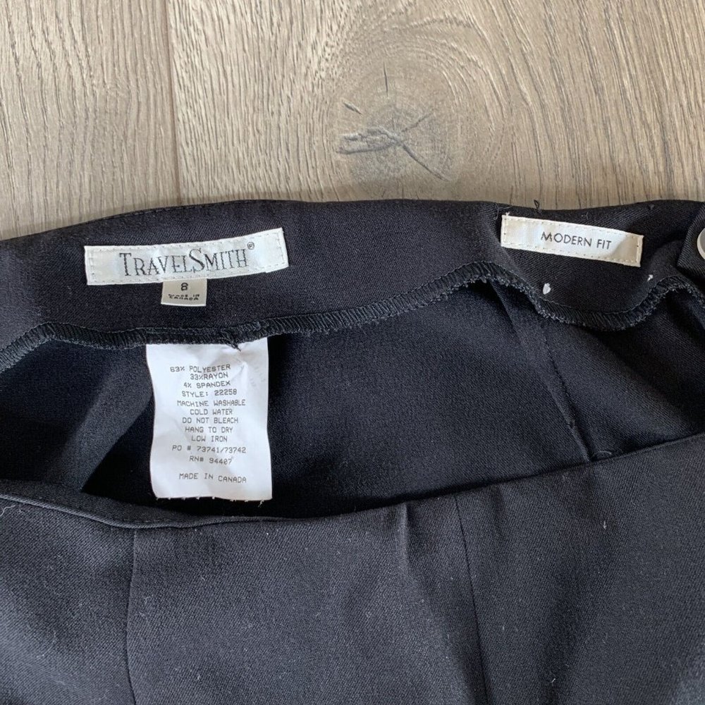 Travel Smith Pants Womens Size 8 Black Slacks Hidden Hip Zip Button Close Pleats - Picture 7 of 8